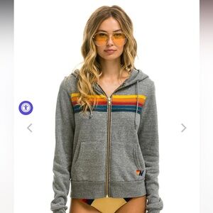 Aviator Nation 5 STRIPE HOODIE - HEATHER GREY